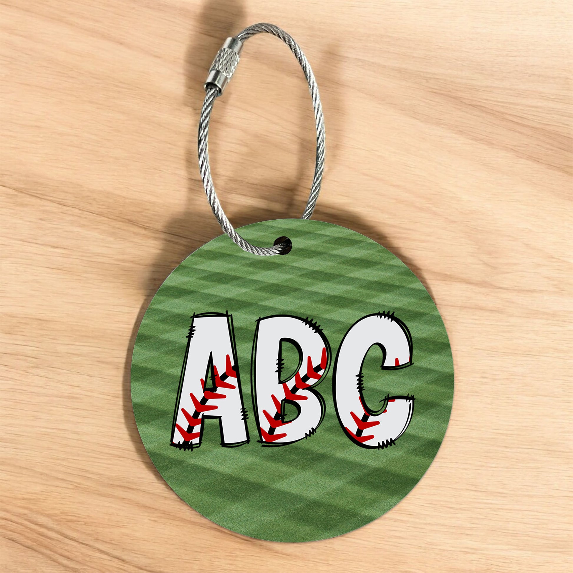 Personalized Baseball Initials Bag Tag - Custom Monogram with Wire Cable