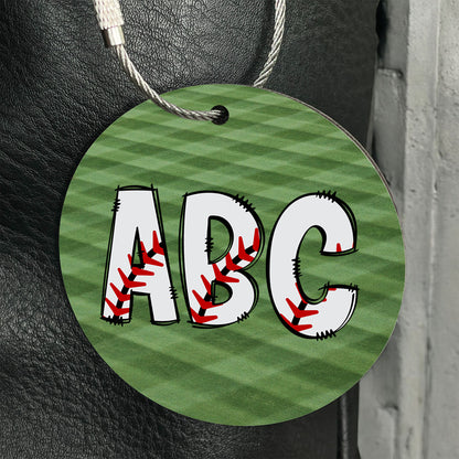 Personalized Baseball Initials Bag Tag - Custom Monogram with Wire Cable