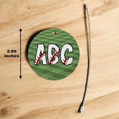 Personalized Baseball Initials Bag Tag - Custom Monogram with Wire Cable