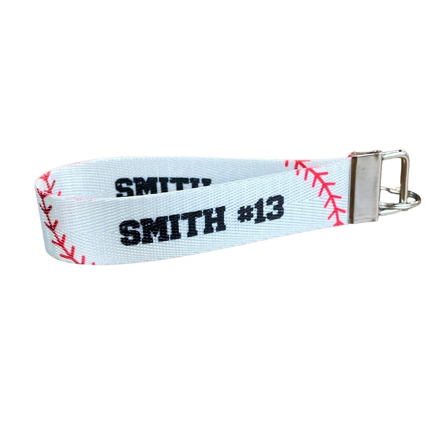 Personalized Baseball Jersey Name and Number Nylon Key Fob - Custom Wristlet Keychain