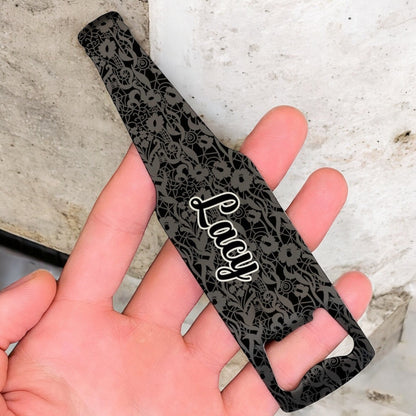 Personalized Black Lace Pattern Bar Key - Add Your Name Stainless Steel Bottle Opener