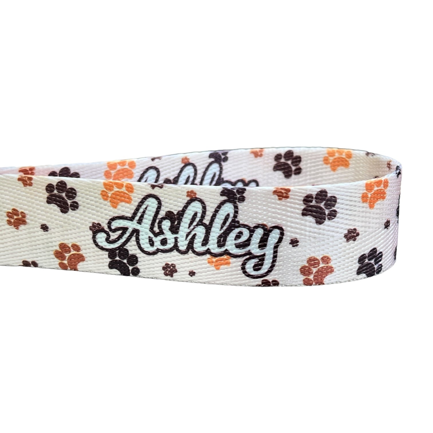 Personalized Boho Paw Print Design Nylon Key Fob - Custom Beige, Tan, Brown and Cream Dog Paws Pattern Wristlet Keychain