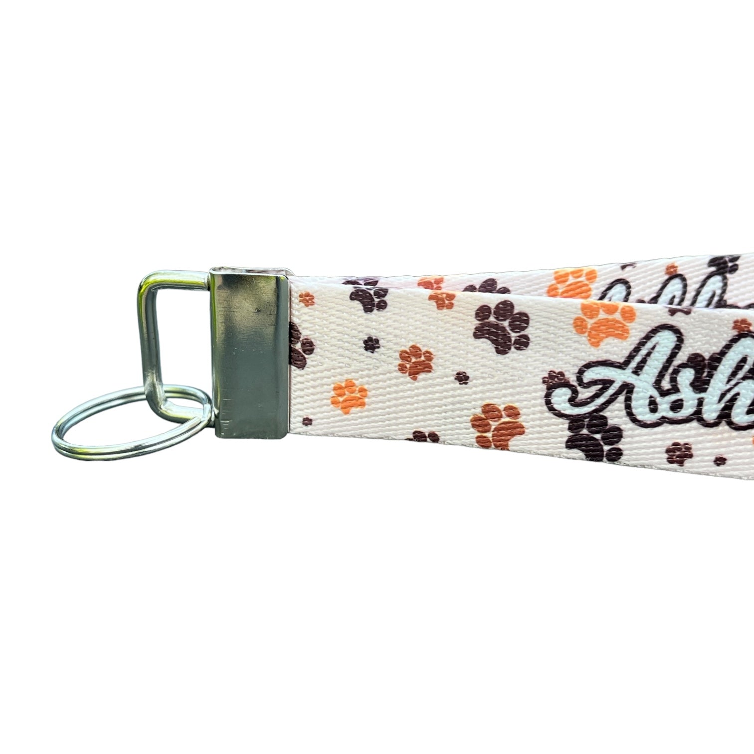 Personalized Boho Paw Print Design Nylon Key Fob - Custom Beige, Tan, Brown and Cream Dog Paws Pattern Wristlet Keychain
