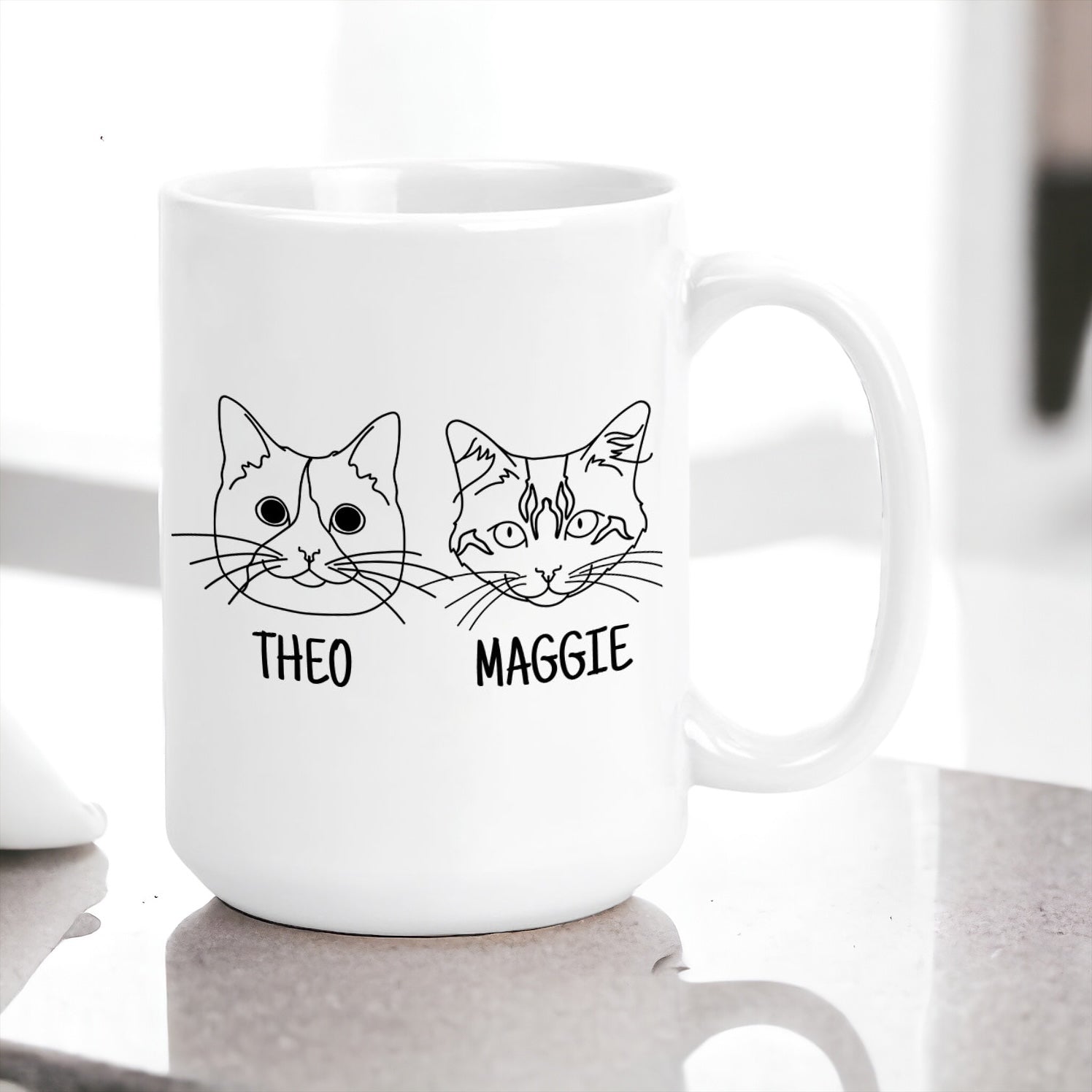 Personalized Cat Breed Faces with Cat Names - Custom 15oz Ceramic Coffee Mug - Add up to 6 cats!