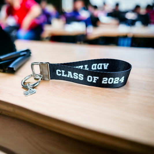 Personalized Class of 2024 with Name Nylon Key Fob - Custom Wristlet Keychain
