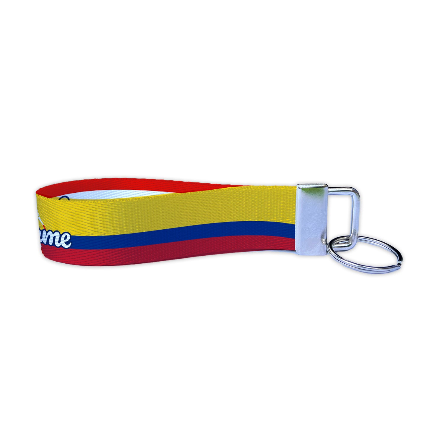 Personalized Colombian Puerto Rican Flag Nylon Key Fob - Custom Colombia and Puerto Rico Flags Wristlet Keychain