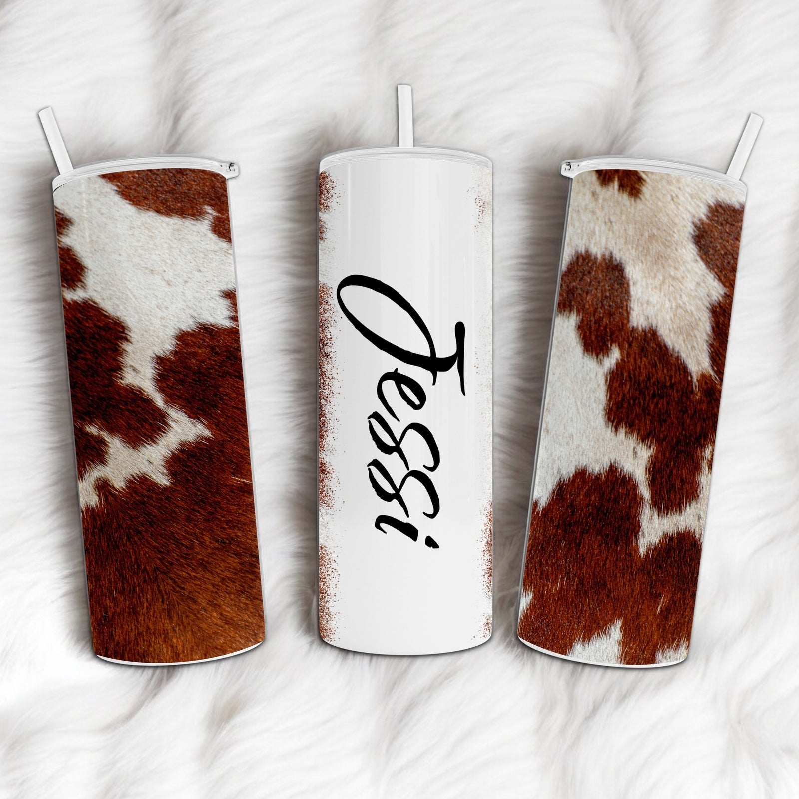 Personalized Cow Hide Print Tumbler with Name