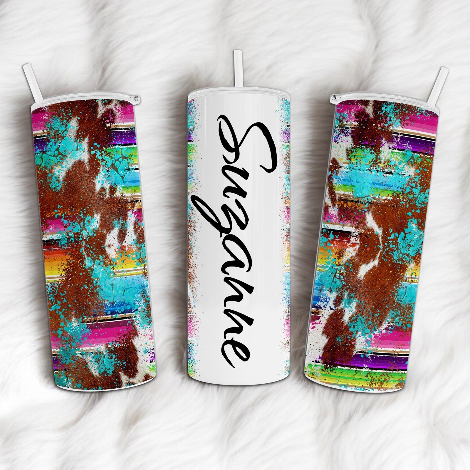 Personalized Cowhide Serape Print Tumbler with Your Name