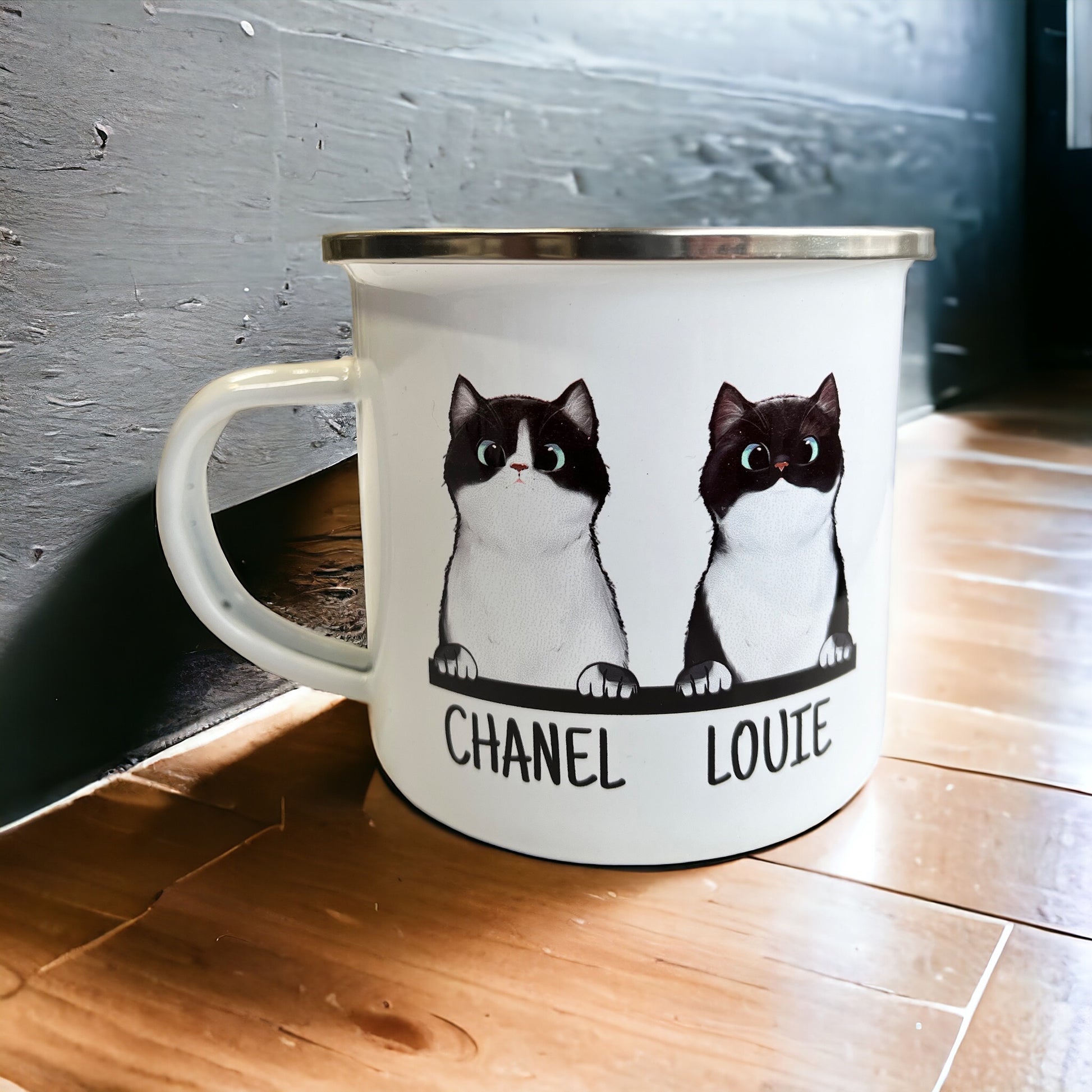Personalized Cute Peeking Cats - Pick Your Cats - 12oz Enamel Mug - Add up to 6 Cats!