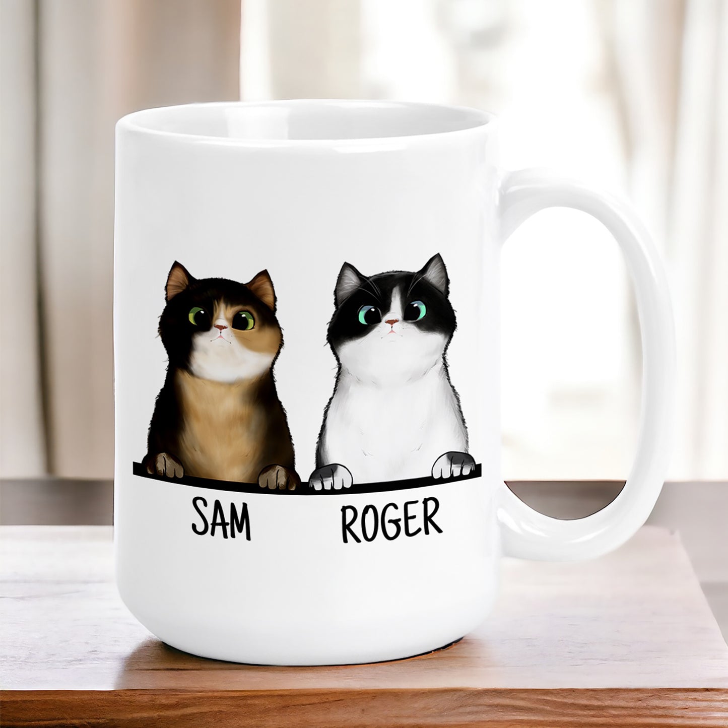 Personalized Cute Peeking Cats with Cat Names - 15oz Ceramic Coffee Mug - Add up to 6 cats!