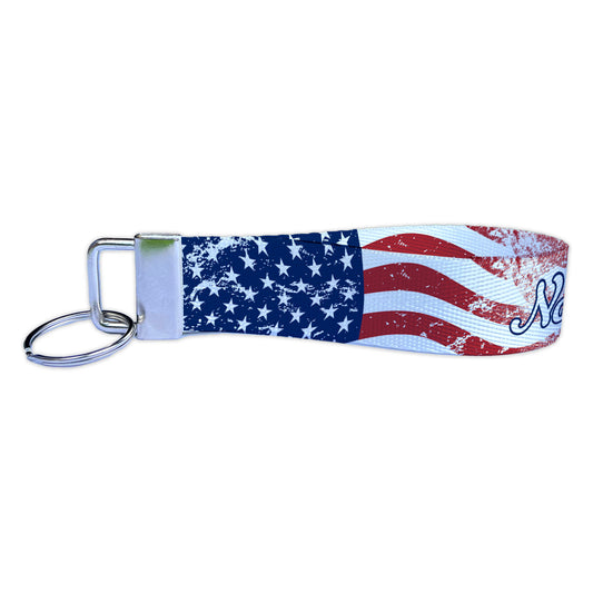 Personalized Distressed American Flag Name Nylon Key Fob - Custom USA Wristlet Keychain