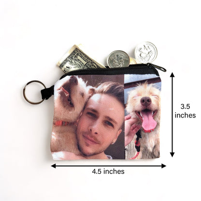 Personalized Dog Photo with Paw Prints Coin Purse - Custom Pet Picture Zipper Pouch