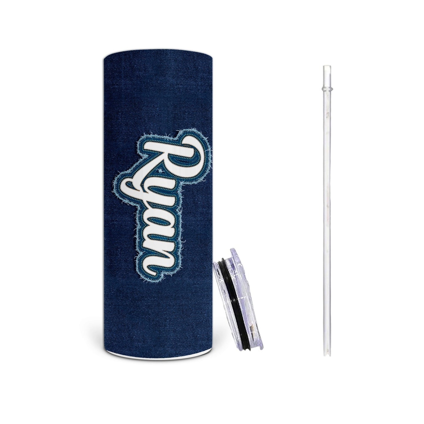 Personalized Faux Blue Jeans Tumbler with Custom Name Patch