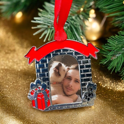 Personalized Fireplace Shaped Metal Christmas Ornament - Add Your Custom Photo for a Unique Holiday Keepsake