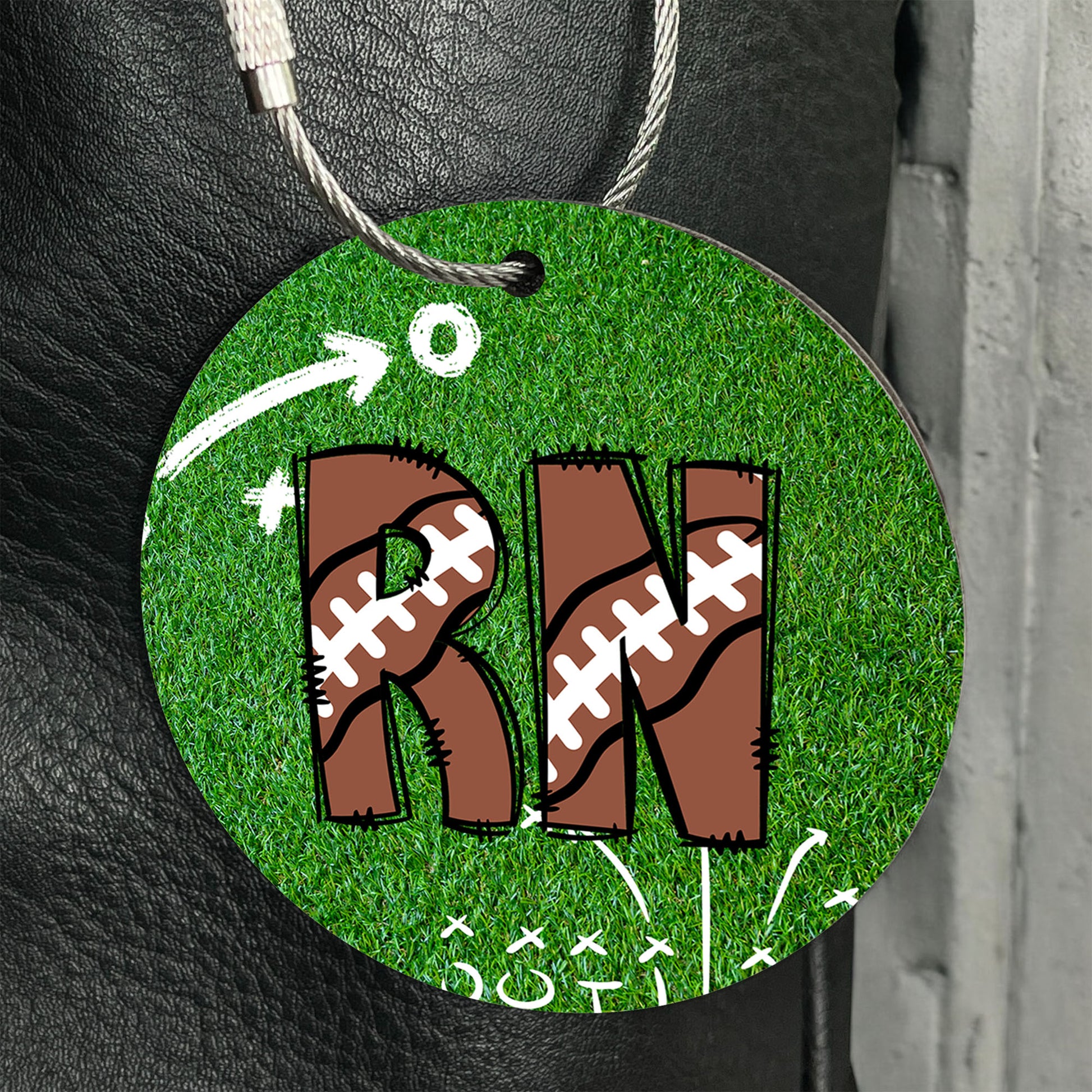 Personalized Football Initials Bag Tag - Custom Monogram with Wire Cable