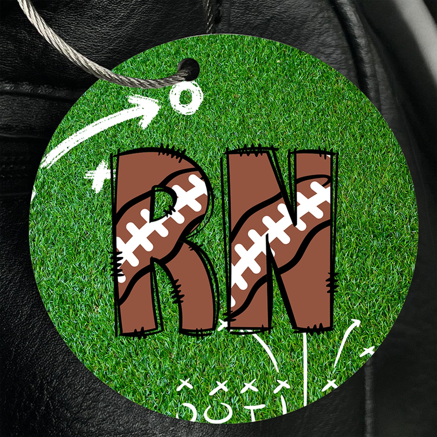 Personalized Football Initials Bag Tag - Custom Monogram with Wire Cable