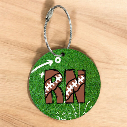 Personalized Football Initials Bag Tag - Custom Monogram with Wire Cable