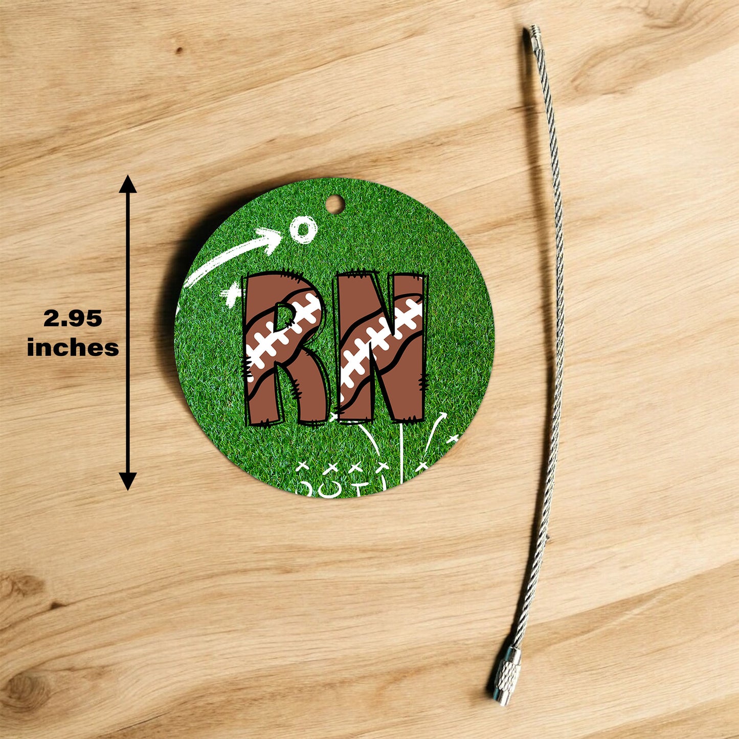 Personalized Football Initials Bag Tag - Custom Monogram with Wire Cable