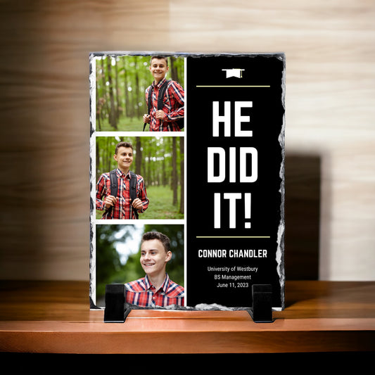2024 Graduate He did it Photo Collage Custom Photo Slate with Stand