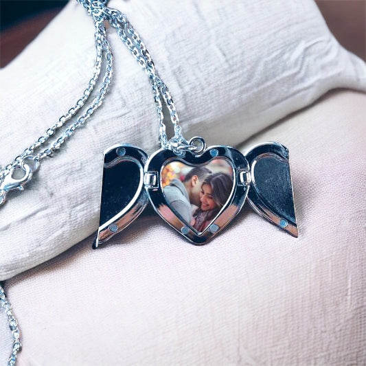 Personalized Heart Locket Photo Charm Silver Necklace with Picture