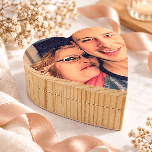 Personalized Heart Photo Keepsake Box - Custom Picture Jewelry Box