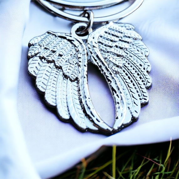 Personalized Heaven is a Beautiful Place Because Quote - Custom Angel Wing Photo Pendant - Rearview Mirror Charm with Pictures