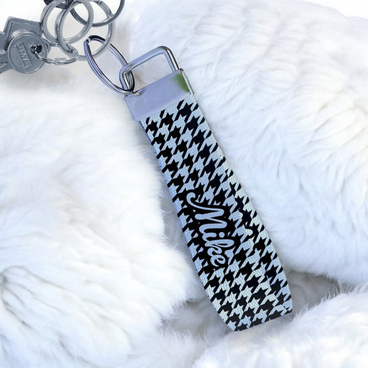 Personalized Houndstooth Pattern Custom Nylon Keychain Wristlet Key Fob