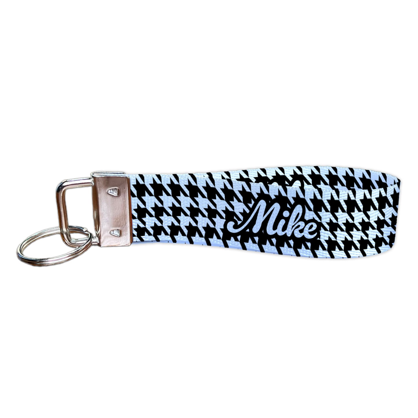 Personalized Houndstooth Pattern Custom Nylon Keychain Wristlet Key Fob