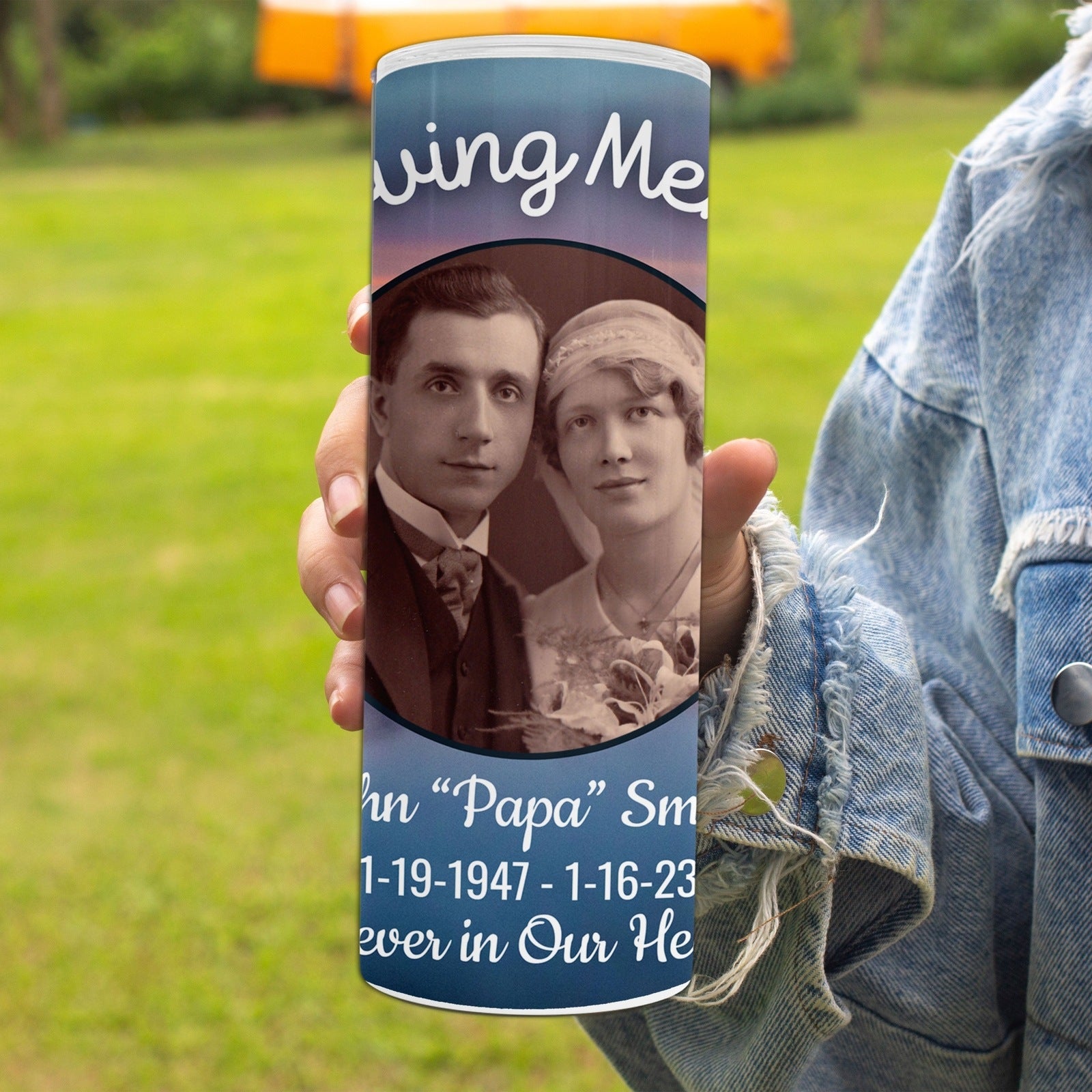 Personalized In Loving Memory - Dad, Mom, Grandma, Grandpa or other Loved one Memorial Tumbler with Photo