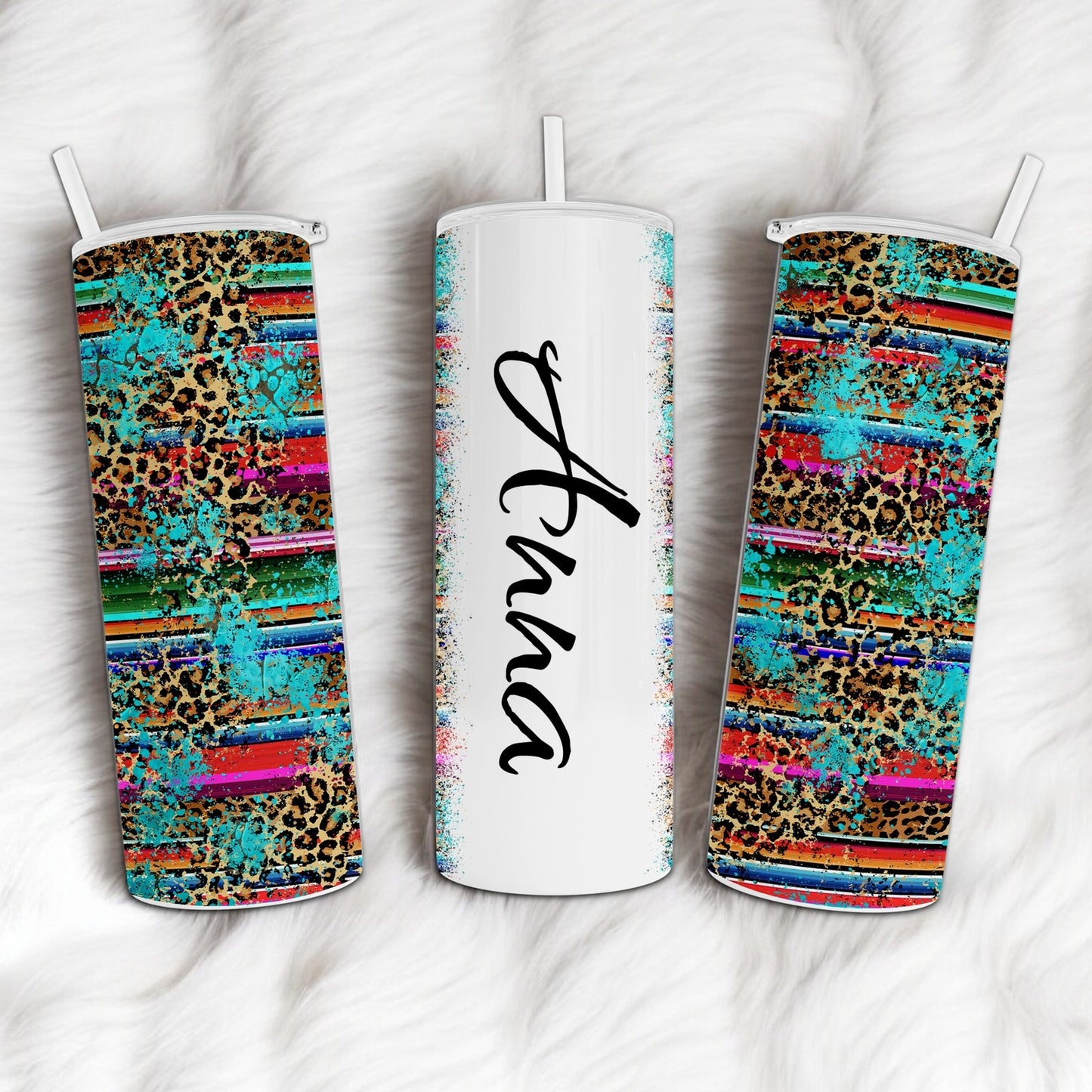 Personalized Leopard Serape Print Tumbler with Your Name