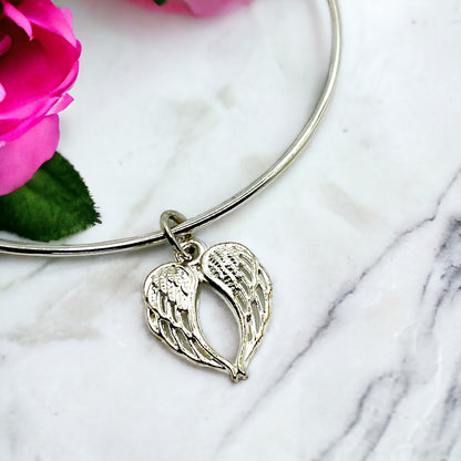 Personalized Memorial Angel Wing Charm Adjustable Silver Bracelet with Your Photo Charm