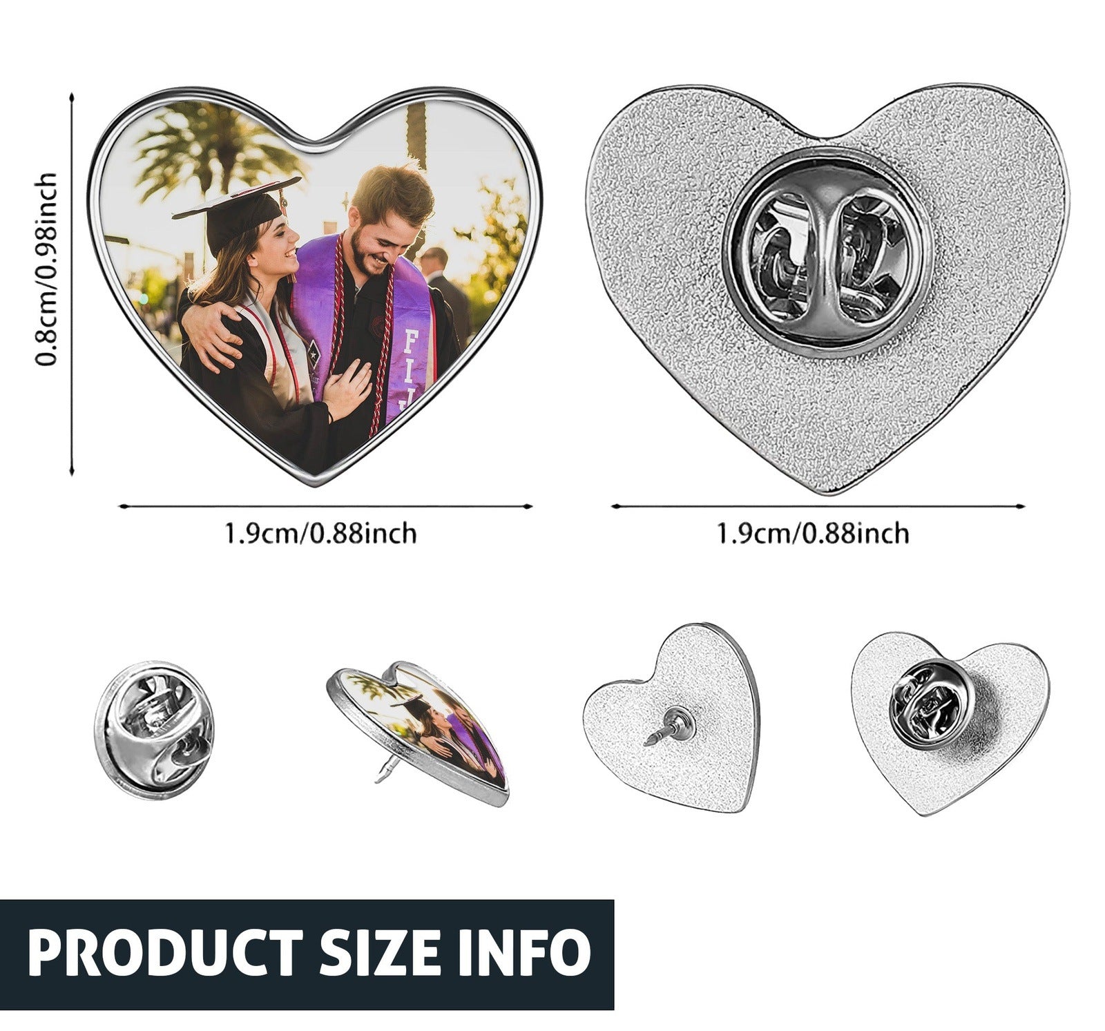 Personalized Metal Heart Pin Button with Your Photo