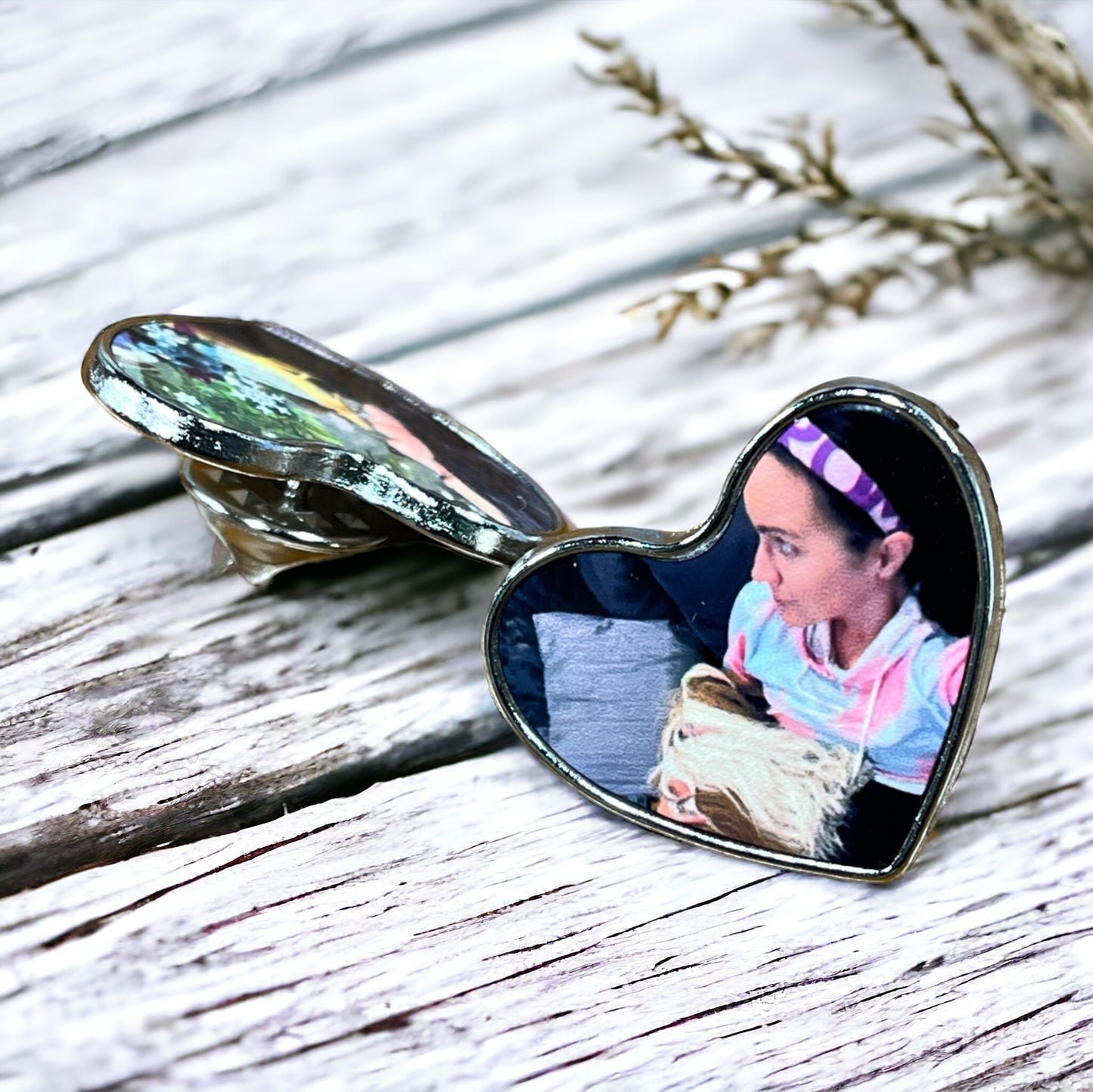 Personalized Metal Heart Pin Button with Your Photo