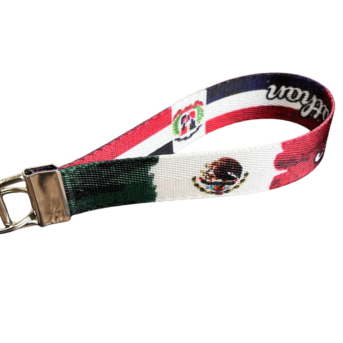 Personalized Mexican Dominican Artistic Ryan's Version Nylon Key Fob - Custom Mexico and Dominican Republic Flags Combined Design Wristlet Keychain