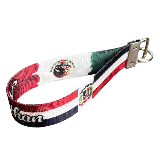 Personalized Mexican Dominican Artistic Ryan's Version Nylon Key Fob - Custom Mexico and Dominican Republic Flags Combined Design Wristlet Keychain