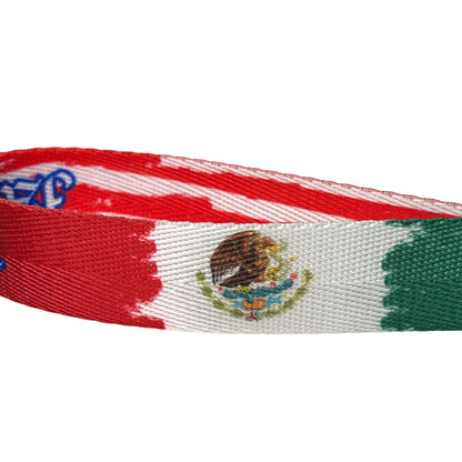 Personalized Mexican Puerto Rican Artistic Flag Combo Keychain - Mexico and Puerto Rico Custom Nylon Key Fob Wristlet