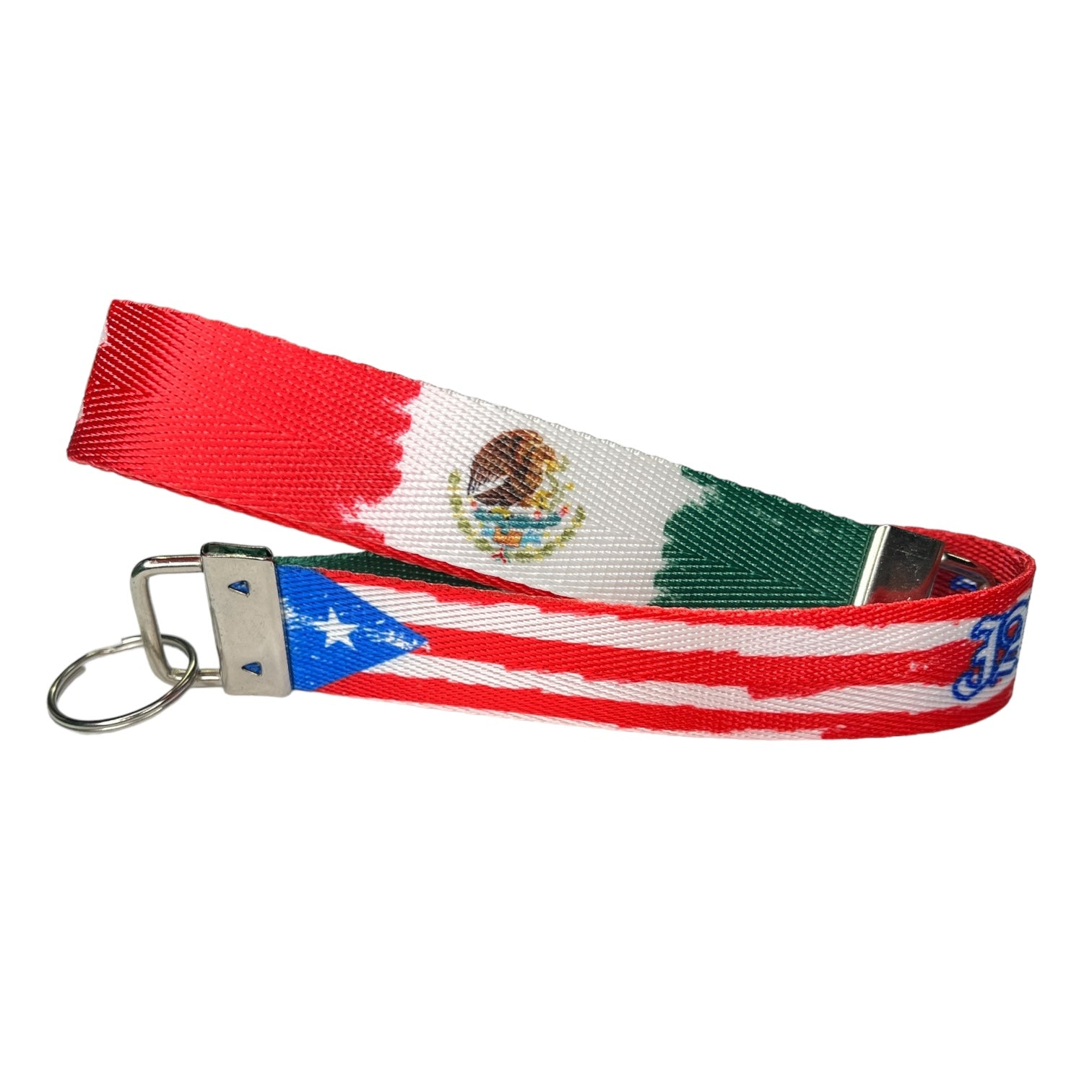 Personalized Mexican Puerto Rican Artistic Flag Combo Keychain - Mexico and Puerto Rico Custom Nylon Key Fob Wristlet