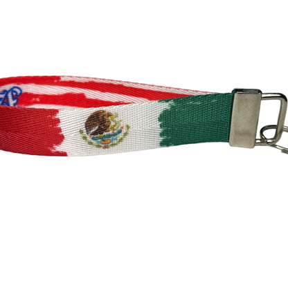 Personalized Mexican Puerto Rican Artistic Flag Combo Keychain - Mexico and Puerto Rico Custom Nylon Key Fob Wristlet