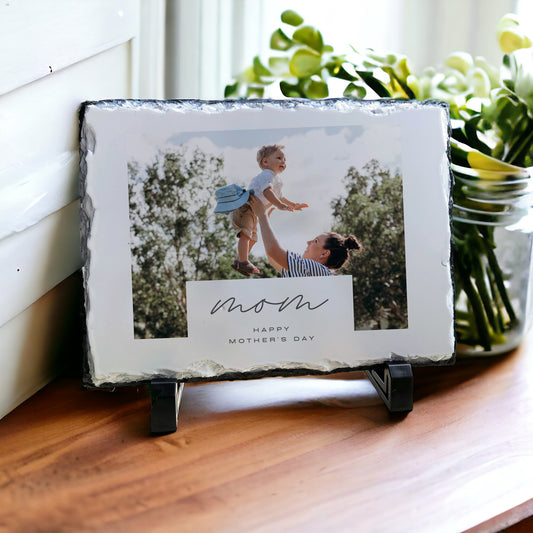 Personalized Mom - Happy Mother's Day - Mom Photo Slate Plaque with Stand
