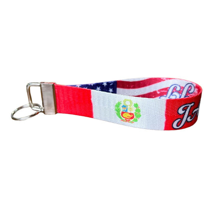 Personalized Peru America Artistic Flag Nylon Key Fob - Custom Wristlet Keychain