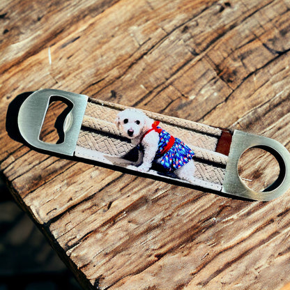 Personalized Photo Leather & Stainless Steel Bottle Opener Bar Key