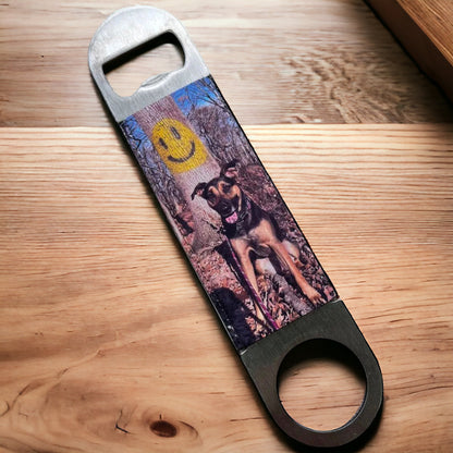 Personalized Photo Leather & Stainless Steel Bottle Opener Bar Key