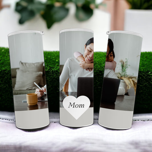 Personalized Photo Tumbler with Heart for Mom