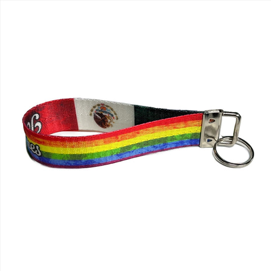 Personalized Rainbow Mexican Artistic Flag Nylon Key Fob - Mexico LGBT+ Custom Wristlet Keychain Ryan's Version