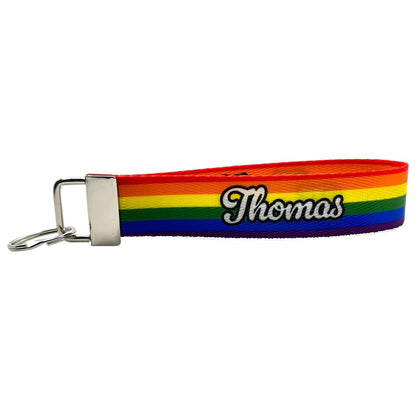 Personalized Rainbow Pride Flag Nylon Key Fob - Custom Wristlet Keychain with Name, Text or Quote
