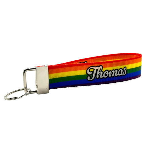 Personalized Rainbow Pride Flag Nylon Key Fob - Custom Wristlet Keychain with Name, Text or Quote
