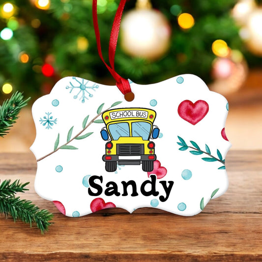 Personalized School Bus Driver Christmas Ornament - Double-Sided