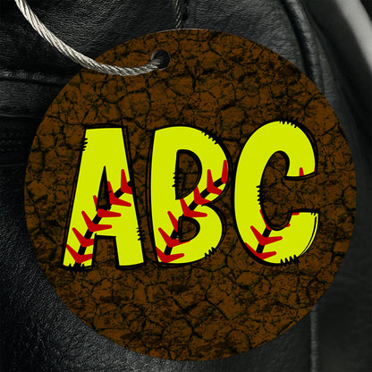 Personalized Softball Initials Bag Tag - Custom Monogram with Wire Cable