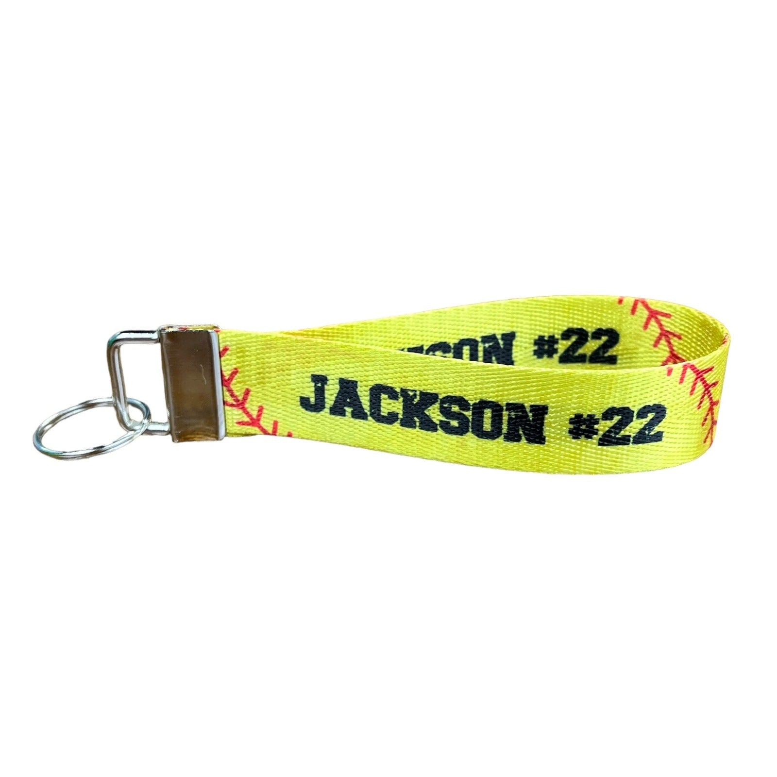 Personalized Softball Jersey Name and Number Nylon Key Fob - Custom Wristlet Keychain