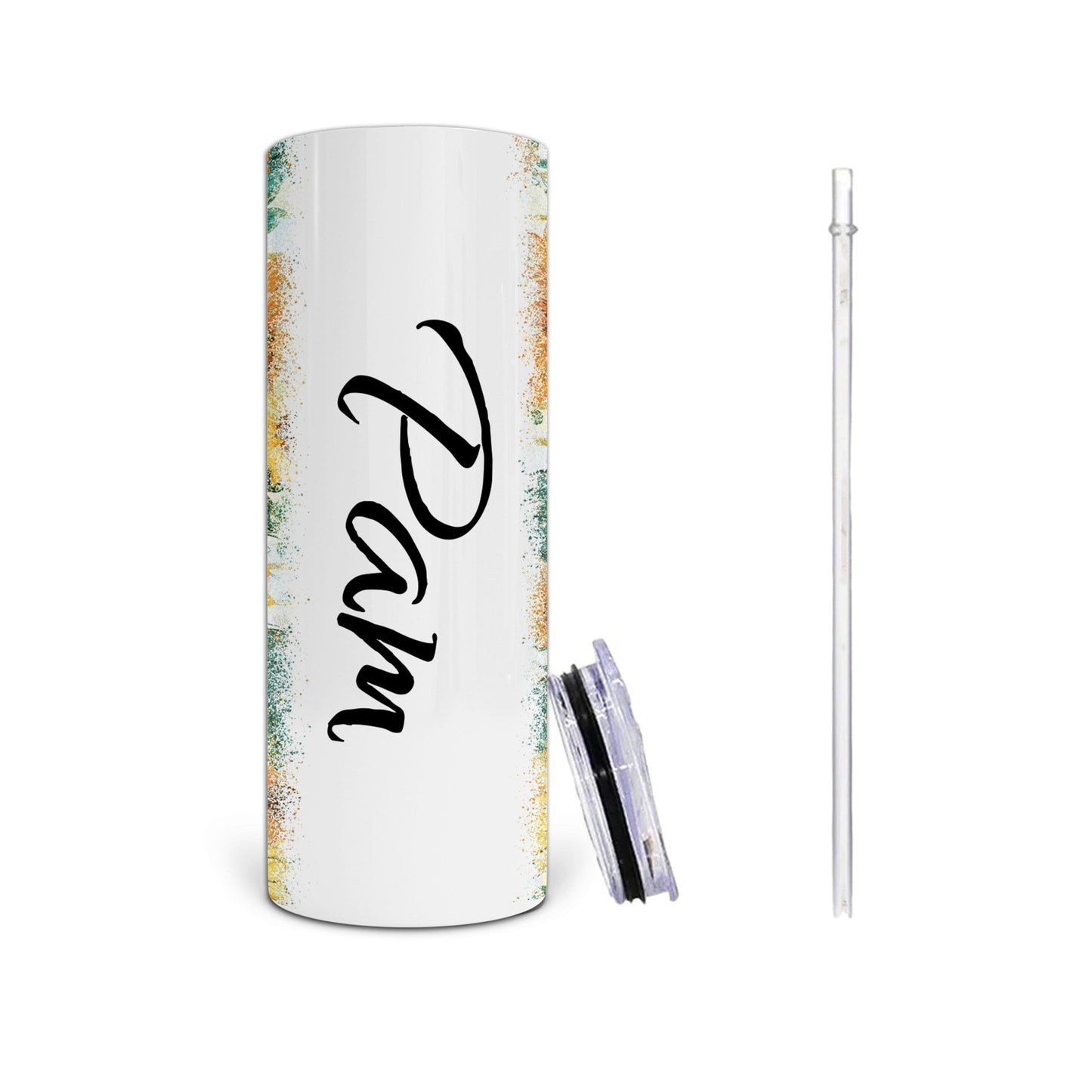 Personalized Sunflowers and Gold Stripes Custom Name Tumbler